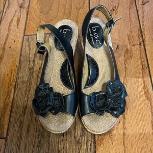 boc Black Wedges with Floral Detail